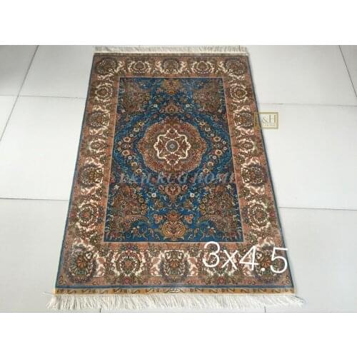 Free shipping 3'X4.5' 230 Line Handmade Silk Oriental Persian Rug hand Knotted silk carpet for home decoration