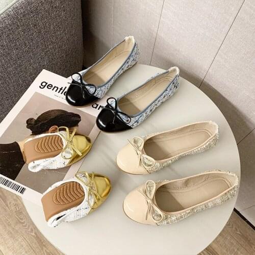 Leather patchwork egg roll shoes woman bowtie mixed color cloth ballet flats female round toe moccasins women loafers size 43