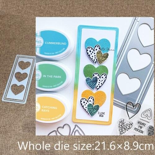 XLDesign Craft Metal stencil mold Cutting Dies HEART TRIO SLIMLINE FRAME scrapbook die cuts Album Paper Card Craft Embossing