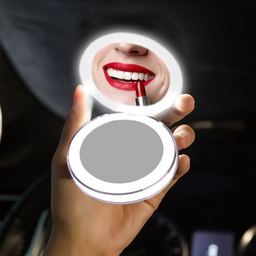 Mini LED Makeup Mirror Portable Fold LED Mirror Rechargeable USB Hand Held Travel Mirror Wireless USB Charging Cosmetic Mirror