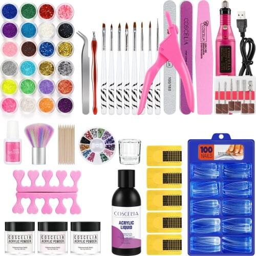 COSCELIA Manicure Set With Acrylic Nail Powder All For Manicure Full Set With Acrylic Liquid Nail Tips For Nail Art Tools
