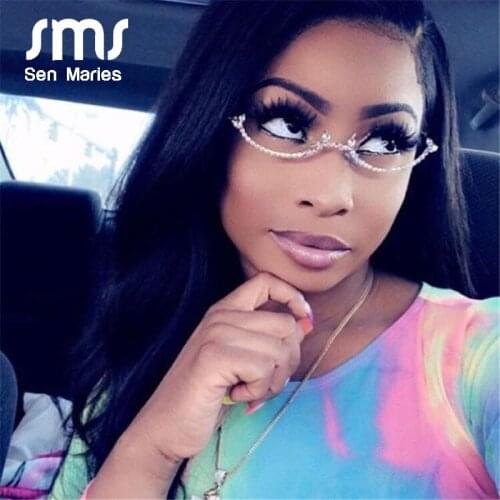 New Women Eyeglasses Alloy Frame 2019 Colorful Rhinestone Lensless Gold Silver Black Frames Decoration Half Frame Luxury Glasses