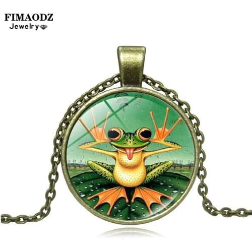 FIMAODZ New Arrival Frog Necklace for Women Kids Fairy Tales Cartoon Animal And Elves Glass Gem Pendant Fashion Handmade Jewelry
