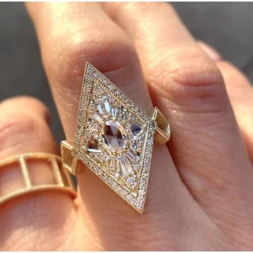 Unique Rhombus Zircon Engagement Ring Punk Gold Big Crystal Bride Promise Wedding Rings for Women Boho Jewelry Accessories