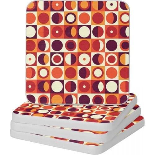 Orangy 70s Pattern Diatomite Square Round Shape Coaster Non Slip Cup Bonsai Mat Soap Toothbrush Pad Wholesale 10x10cm