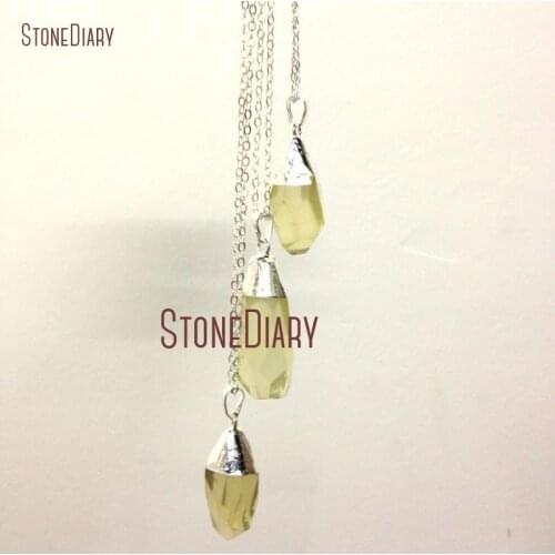 Silver Plated Faceted Water Drop Necklace Lemon Quartz Necklace 18inch-32inch NM12167