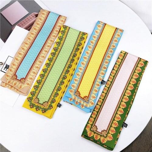 Handle bag hat multifunctional chinese palace element printed foulard small thin narrow long twill silk ribbon ladies neck scarf