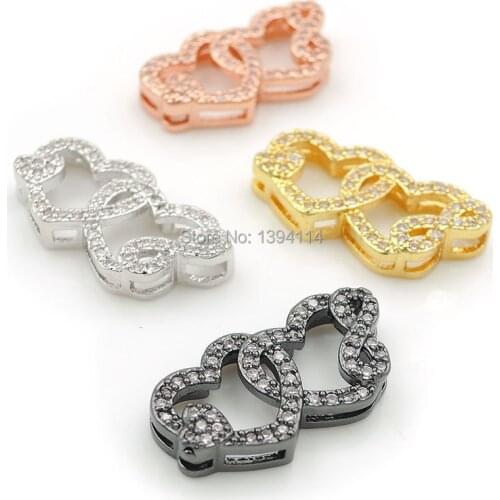 20*10*4mm Micro Pave Clear CZ Double Hearts Of Infinity Symbol Flat Beads Fit For Making DIY Bracelets Or Necklaces Jewelry