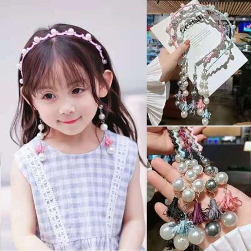 2021 Summer New Childrens Pearl Fake Earrings Headband Princess Cute Headband Girls Hair Accessories