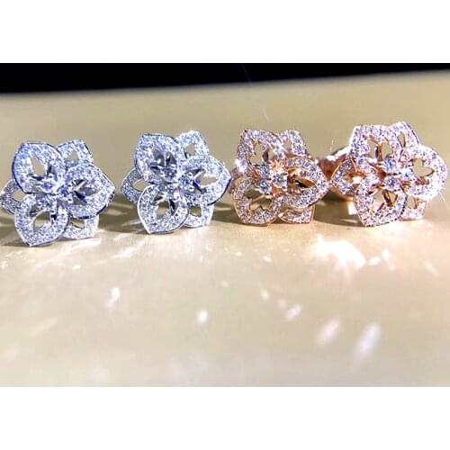 Huitan Aesthetic Flower Shaped Stud Earrings Women Wedding Dance Party Stylish Accessories Full Cubic Zirconia Luxury Jewelry