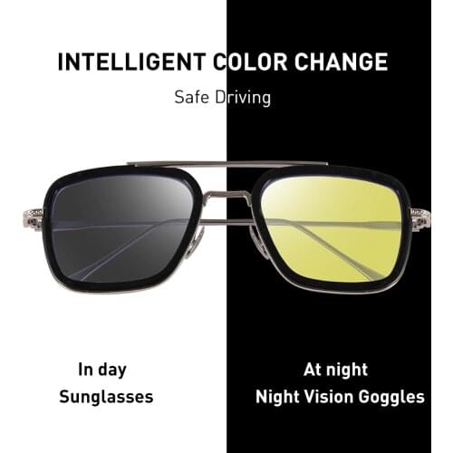 CAPONI Night Vision Tony Stark Sun Glasses Yellow Lens Driving Shades For Male 2020 New UV Protect Eyes Sunglasses Men BSYS6618