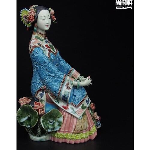 Shiwan doll master Lin Weidong boutique summer ladies figure crafts ceramic ornaments TV cabinet Decor