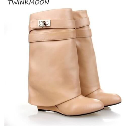 Genuine Leather Shark Lock Ankle Boots Suede Womens Boots Designer Runway Shoes Bootee Woman 2020