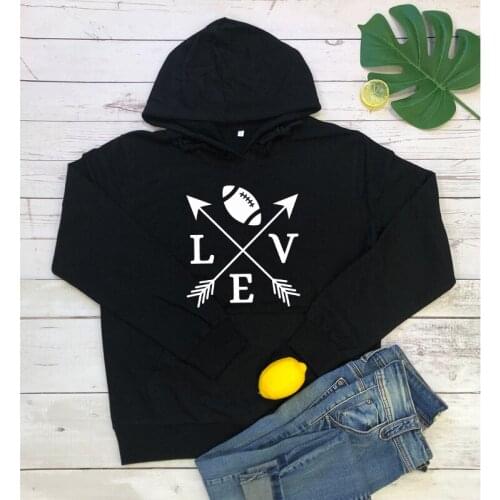 Love Football Arrow Hoodies Casual Unisex Long Sleeve Game Day Pullovers Funny Women Graphic Sport Hooded Sweatshirts Streetwear