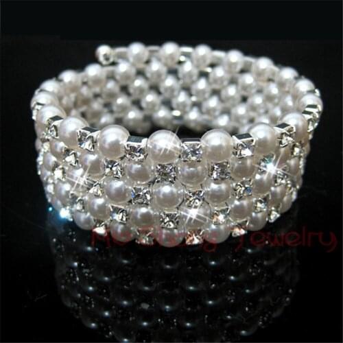 1 Rows Trendy Crystal Cubic Simulated Pearl Bracelet Simulated Rhinestone Bracelet Fashion Jewelry Accessories