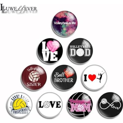 10mm 12mm 16mm 20mm 25mm 30mm 504 Love Volleyball Mix Round Glass Cabochon Jewelry Finding 18mm Snap Button Charm Bracelet