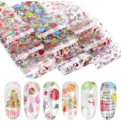 10 piecesn new christmas nail christmas sheet nail transfer sticker snow flower Elk gift Santa decal winter design Nail Art deco