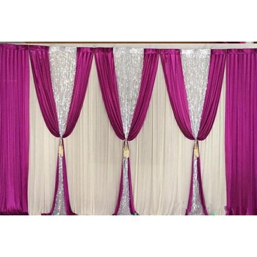 3M*6M backdrop with sequins swags wedding backcloth With Swags party curtain Wedding Party Stage Celebration Background graduati