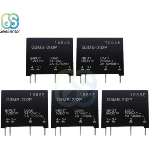 5PCS Relay Module G3MB-202P G3MB 202P DC-AC PCB SSR In 5V DC Out 240V AC 2A Solid State Relay Module