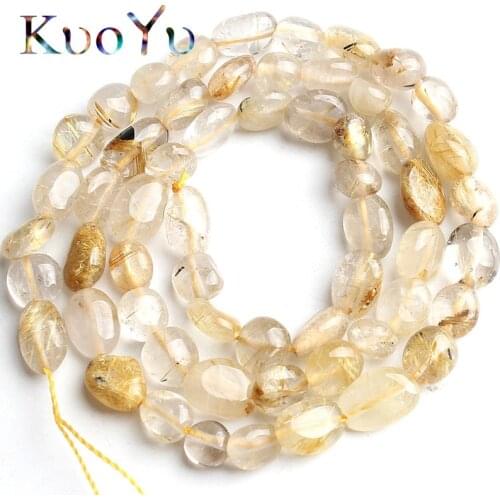 6-8mm Natural Irregular Gold Rutilated Quartz Beads Smooth Loose Spacer Beads For Jewelry Making DIY Bracelet Necklace 15"Strand