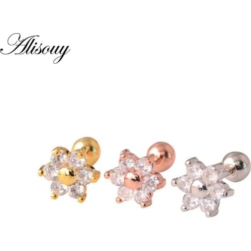 Alisouy 1pc 316l Surgical Steel Clear Gem Zircon Flower Ear Tragus Bar Cartilage Earring Stud Piercing Girl Fashion Jewelry