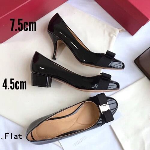 Brand Genuine Leather Ballet Dress Shoes Woman Bow Tie Designer Round Toe Ladies High Heels