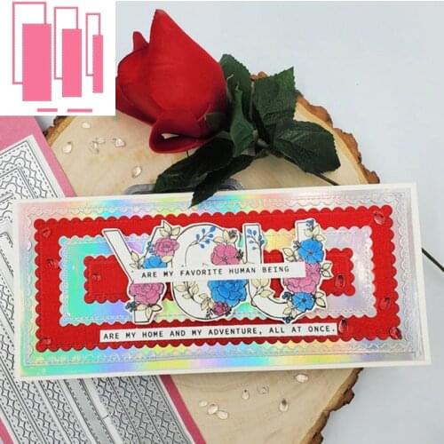 Layered Rectangle Scallop Slimline Metal Cutting Dies for DIY Scrapbooking Craft Paper Cards Album Making Template 2020