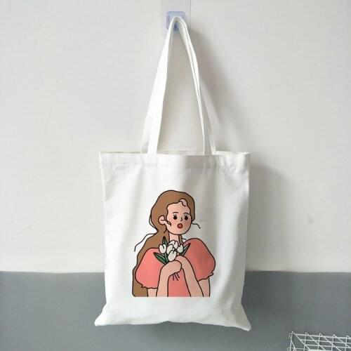 Canvas Tote Shopping Bag Ladies Shopper Eco School Bags Fashion Women Shoulder Bag Cartoon Printing Shoulder Cloth Book Bags