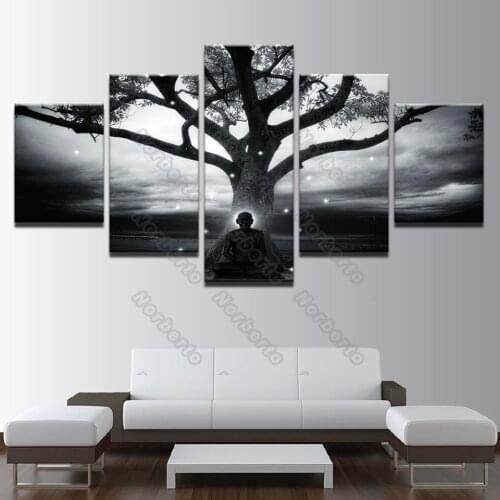 5 Pieces Impressionist Picture Canvas Painting Wall Poster One Man Under a Big Tree In a Bad Weather for Home Rooms Wall Decorat