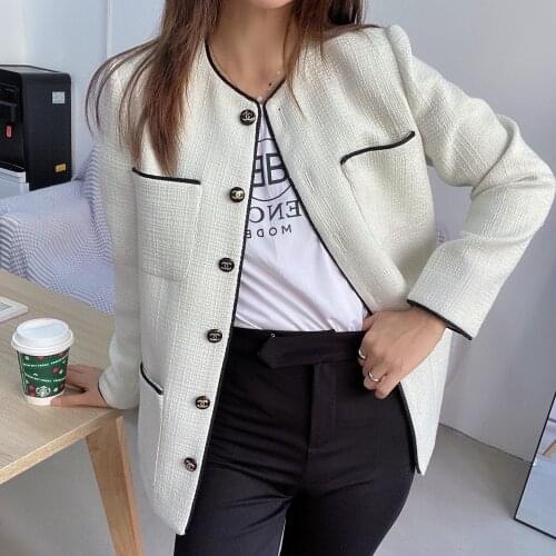 Early Spring 2021 New White Fragrance Spring and Autumn Tweed Short Slim Womens Cardigan