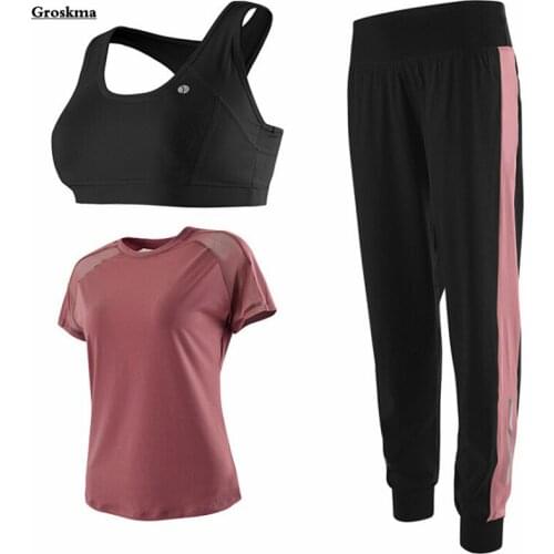 Professional sports training women yoga 3 piece set mesh t shirt+bra+pants loose fitness gym sportswear clothing outdoor running