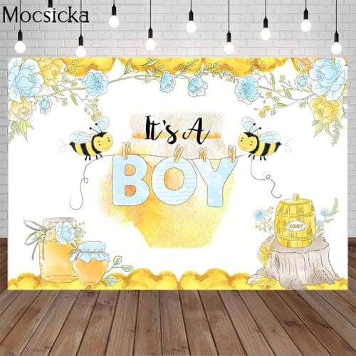 Mocsicka Happy Birthday Sweet Honey Backdrop Its A Boy Blue Flowers Photography Background Child Party Decoration Props Studio