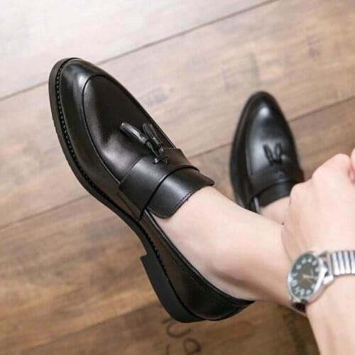 Mens Slip on Stylish Business Shoes British Breathable Casual Shoes PU Leather Formal Shoes for Wedding Party Dress Shoes