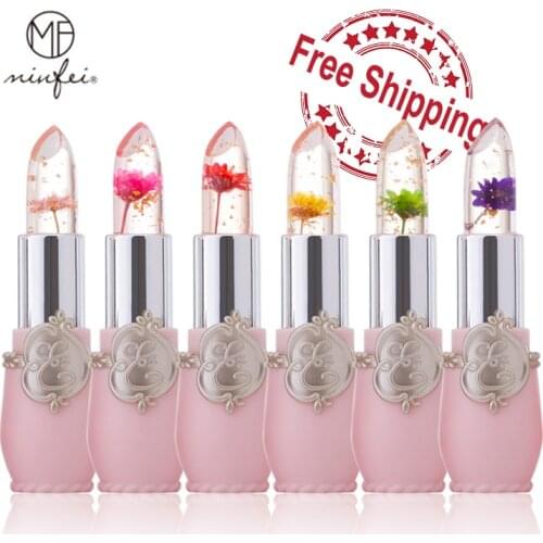 6Pcs/set Transparent Flower Crystal Jelly Lipstick Set Magic Temperature Change Color Waterproof Lip Balm Lip Stick Cosmetic Lot