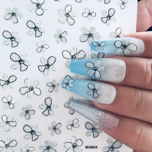 2021 New 3D Self-Adhesive Bohemia Lovly Lnk White Flower Image Nails Stickers for Nails Sticker Decorations Manicure Z0474
