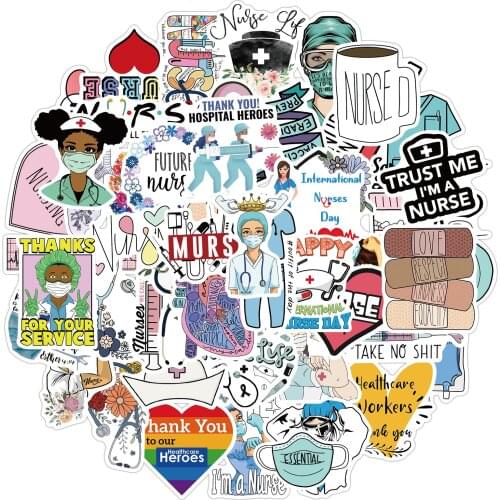 10/50Pcs/pack Nurses Day Cartoon Toy Stickers for Skateboard Motorcycle Laptop Suitcase Helmet Guitar Souvenir Decal Phone Gift