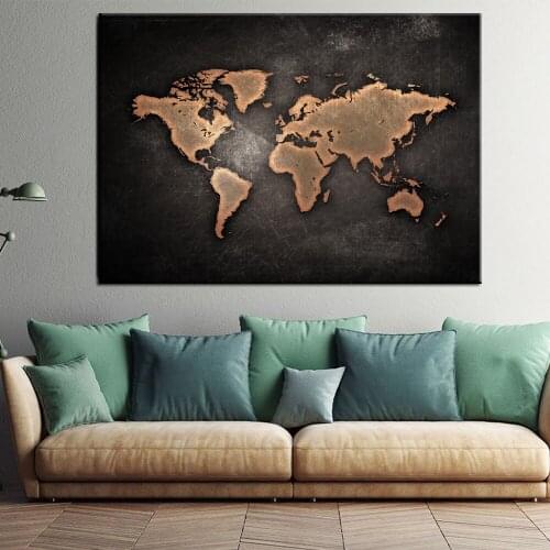 Wall Art Home Decor no Frame large black white map of the world Poster Oil Painting on Canvas for Living Room Office Bedroom