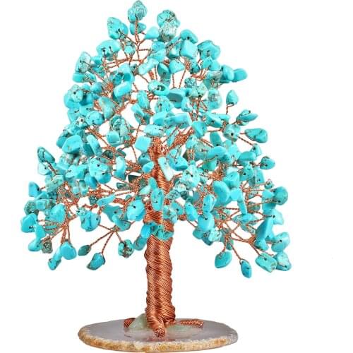 TUMBEELLUWA Natural Crystal Money Tree with Agate Slices Base Bonsai Figurine Decor for Wealth and Luck