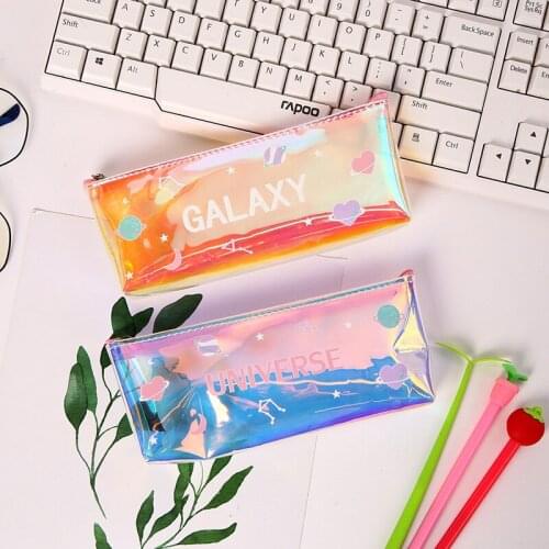 New colorful laser pen bag into creative PVC letter printing stationery bag learning supplies kawaii pencil storage bag