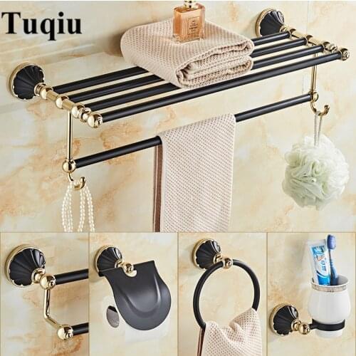 New Arrivals Gold and Black Bathroom Accessories Set,Paper Holder,Towel Bar,Toilet Brush Holder,towel rack bathroom Hardware set