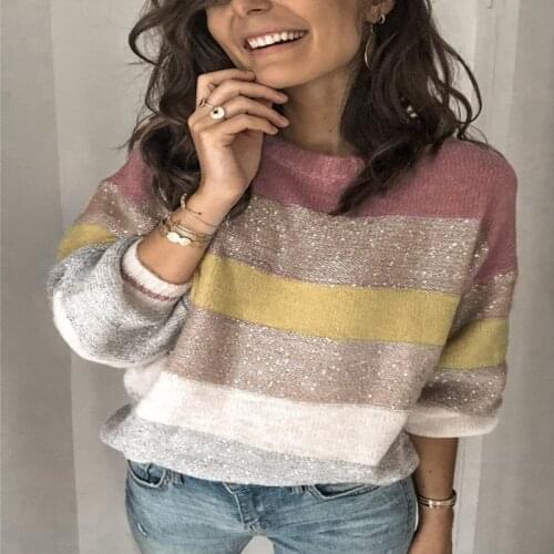 2020 Autumn Winter Womens Sweater Oversize Warm Cashmere Pullovers Turtleneck Thick Loose O-neck Stripes Sweaters for Women