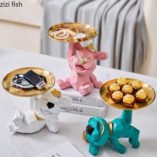 Geometric Animal Storage Tray Bedroom Countertop Decoration Cartoon Abstract Dog Sculpture Model Candy Dessert Storage Tray Gift