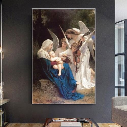 Song of The Angel William Adolphe Portrait Famous Canvas Painting Posters and Prints Wall Art Picture for Living Room Home Decor