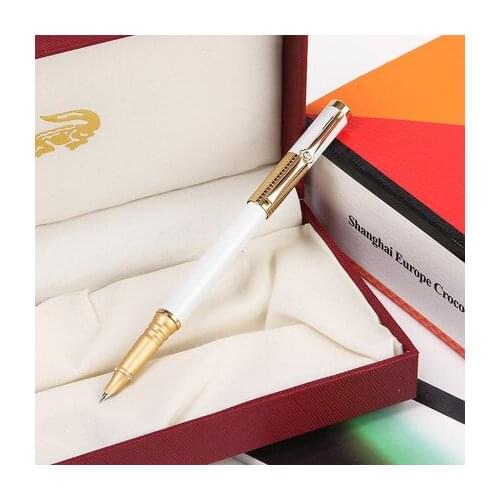 Luxury Crocodile Finance Fountain Pens Extra Fine Nib 0.38mm Gold Trim Metal White Orange Black Gift Pens with Original Box