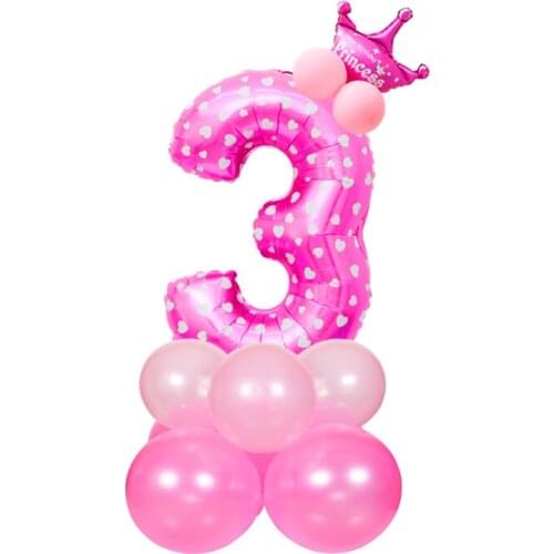 Baby Shower Birthday 0-9 Number Crown Foil Balloon Blue Pink Latex Balloons Anniversary Children Kids Party Decoration