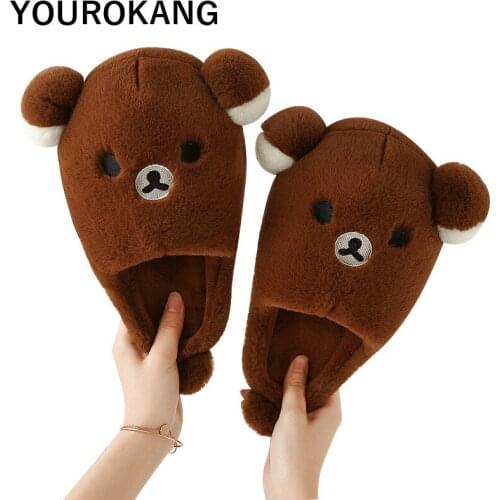 Men Shoes Winter Home Slippers Cute Cartoon Bear Plush Slipper Warm Couple Flip Flops Indoor Bedroom Floor Unisex Footwear