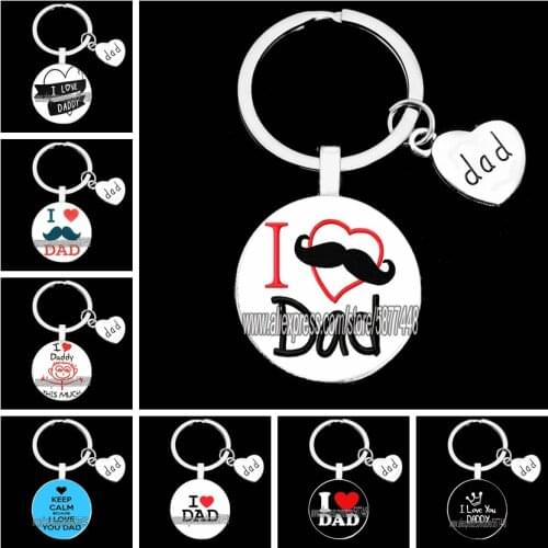 I Love Dad Keychain My Dad Is A Super Hero Pendant Glass Key Ring for Dad Best Gift for Fathers Day