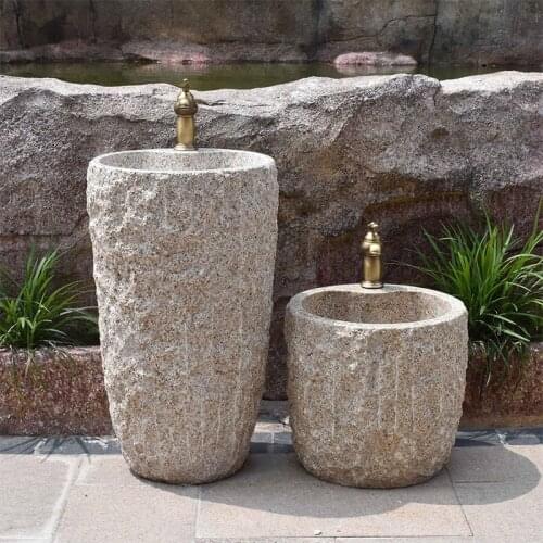 Outdoor Stone Wash Basin Integrated Courtyard Mop Pool Garden Pool Balcony Floor Pedestal Basin Natural Raw Gemstone