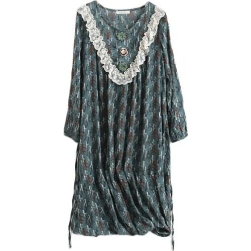 Vintage Harajuku Kimono Hippie Boho Embroidered Ethnic Print Crochet Lace Robe Floral Cotton Linen Patchwork Women Autumn Dress