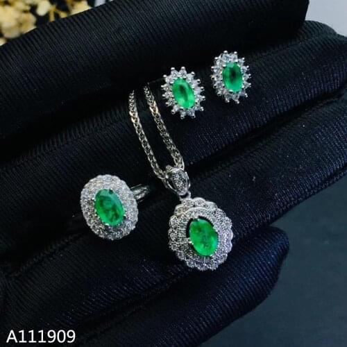 KJJEAXCMY boutique jewelry 925 sterling silver inlaid Natural Emerald Necklace Ring Earring fine Female Suit Support Detection